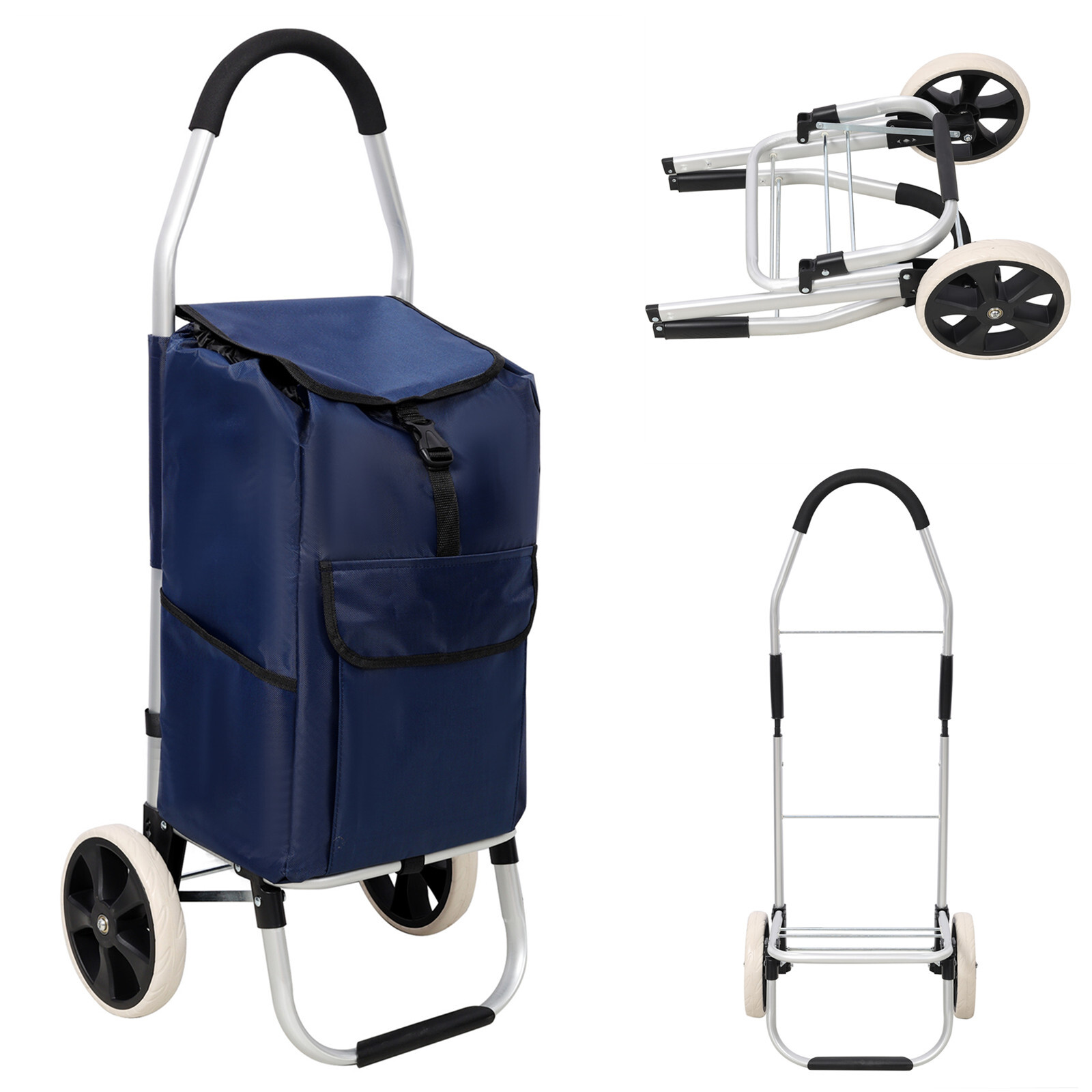 2 in 1 Trolley Dolly Foldable Shopping Cart with Wheels and Removable Bag