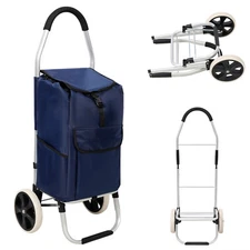 2 in 1 Trolley Dolly Foldable Shopping Cart with Wheels and Removable Bag
