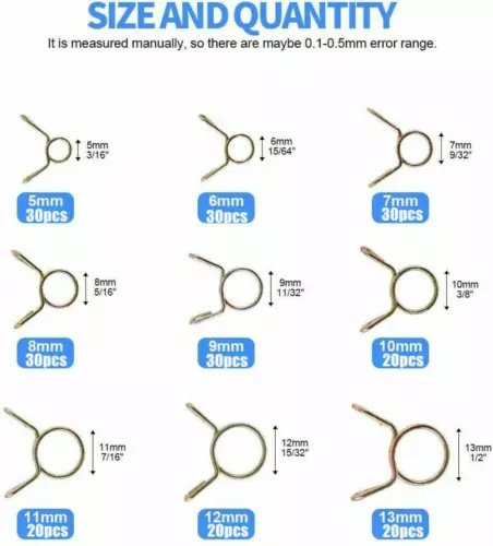 250PCS Spring Clamps 5-14mm Set Fuel Hose Line Water Pipe Air Tube Clips Kit US - Picture 2 of 16