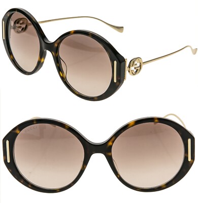 GUCCI 1202 Brown Havana Gold Metal 003 Oversized Sunglasses  display picture 3
