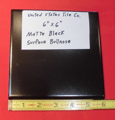 1 pc. Matte Black: 6'' X 6'' Ceramic Bullnose:  United States Tile Co. NEW
