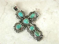 LARGE EXOTIC STERLING SILVER TURQUOISE CROSS PENDANT style# p0131
