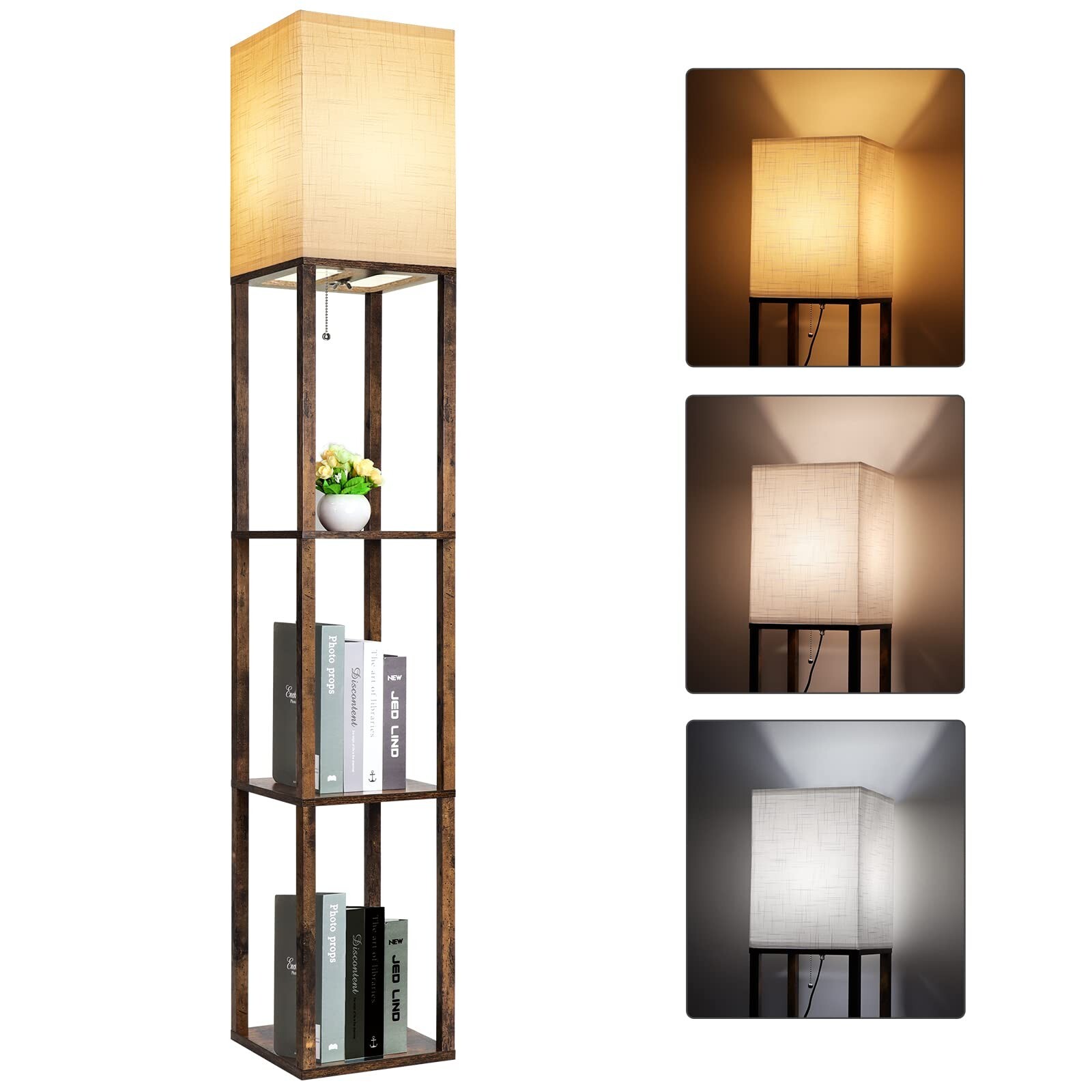 RUNTOP Modern Shelf Floor Lamp with 3 Color Lights and Display Storage