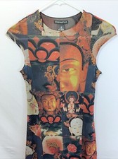Rare Vivienne Tam Vintage 90’s Y2k Shimmer Mesh Buddha Print Dress Size 0