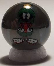 Marvin the Martian Standing 1" Gray Glass Logo Marble w/ Stand