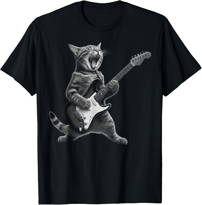 Cat Playing Guitar Rock Star Rock and Roll For Men Women Kid Gift Unisex T-Shirt