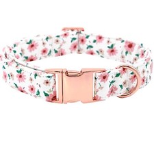Pink Flower Dog Collar Adjustable for Medium Dogs Durable Metal Buckle