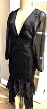 LULUS MERMAID RUFFLE Black Floral Semi Sheer Maxi Dress Layered  Sm**NWOT swc.