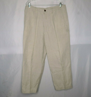Nautica Mens Beige Linen Blend Drawstring Pants Pleated Chino Sz