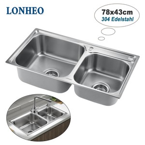 Edelstahl Küchenspüle Doppelspüle Einbauspüle Eckig Spülbecken mit Ablaufzubehör | eBay