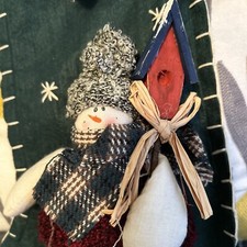 Felt 3D Christmas Stocking With Plushy Snowman Holding BirdHouse Green/Burgundy