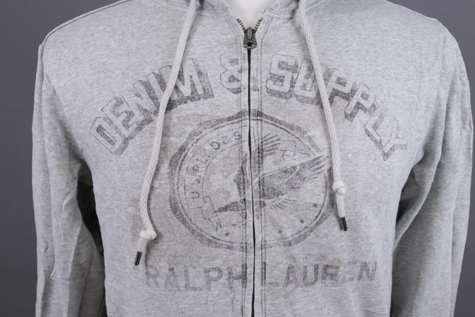 Suéter con Capucha Denim & Supply Ralph Lauren Gris Cremallera Completa Logo Grande Talla M Foto 4 de 4