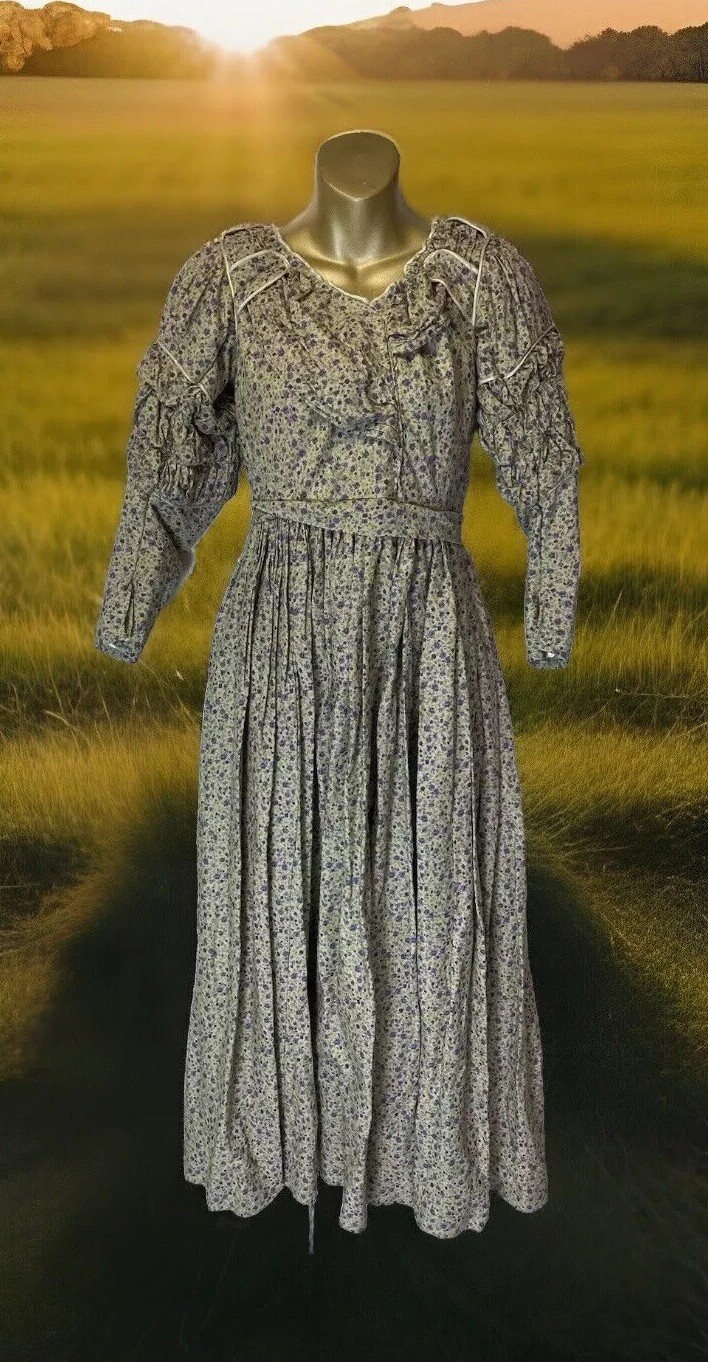 Vtg Handmade Floral Prairie Dress No Size Tags Pe… - image 1