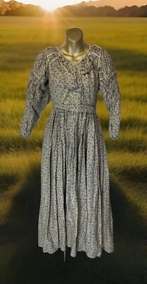 Vtg Handmade Floral Prairie Dress No Size Tags Peasant Re-enactment ...