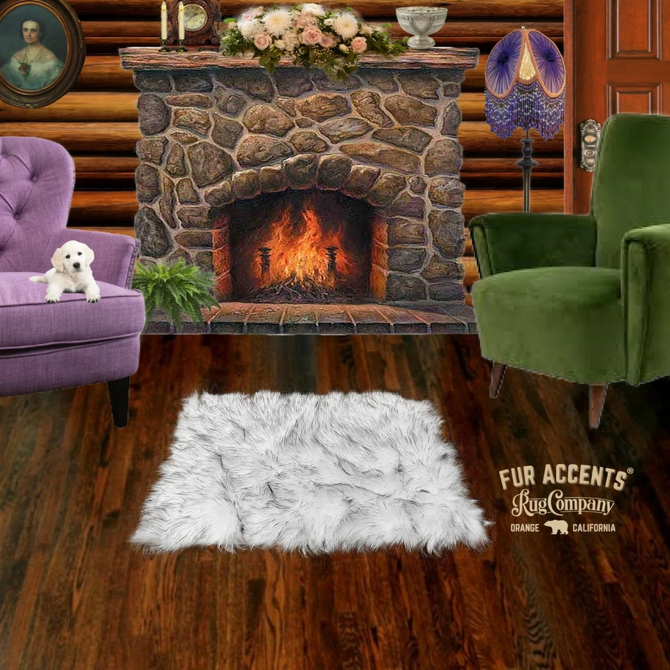 经典北极狼皮矩形地毯,人造毛皮,黑色或棕色 TIp,北极熊 — 第 4/4 张图片