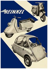 HS02 HEINKEL TOURIST SCOOTER AND BUBBLE CAR ADVERTISING A3 POSTER PRINT