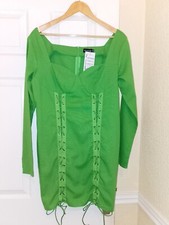 GREEN FITTED COTTON DRESS SIZE 16 BY PRETTYLITTLETHING PUNK