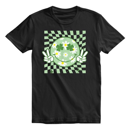 Retro Groovy Shamrock Smile St Patrick's Day T-shirt For Men & Women Shirt Top - Picture 2 of 9