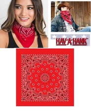 Hav A Hank Cotton RED Classic PAISLEY 22" Bandanna Bandana Scarf Head Wrap Hanky