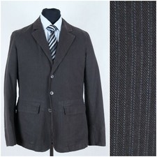 Mens Summer Sport Coat 40R US Size ADAM Brown Striped Cotton Blazer Jacket