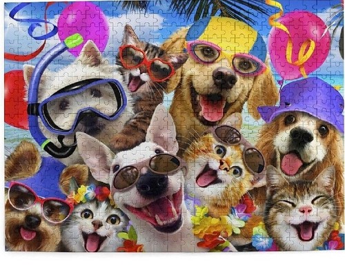 Jigsaw Puzzle 500 Piece Wooden Puzzle Beach Dog Party Picture Family Decorations - Picture 1 of 8