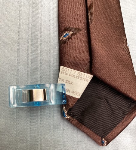 Wembley Leatherback Satins Mens Neck Tie Brown Silver Blue Diamond Print 3.5x57 - Picture 8 of 8