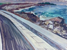 PAINTING FAMOUS JO CAIN PAINTING Antique Wpa REGIONALISM 1930'S Landscape coast