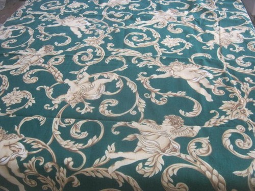 Beautiful Ornate Vintage Cherub, Angels, Scrolls Tablecloth, Hunter Green