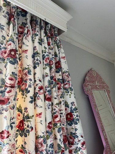 DESIGNER CABBAGES ROSES COUNTRY CHINTZ WOOL THERMAL BESPOKE INTERLINED CURTAINS - Picture 6 of 20