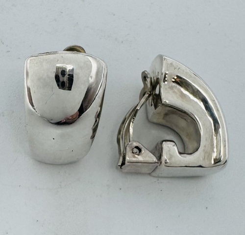 Simon Sebagg Designs SSD Sterling Silver 925 Modernist Wide Clip-On Earrings