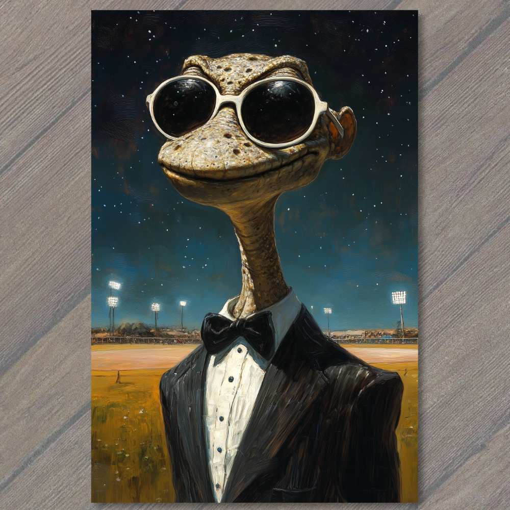 POSTCARD Lizard Wearing Tuxedo Sunglasses Stadium Lights Starry
