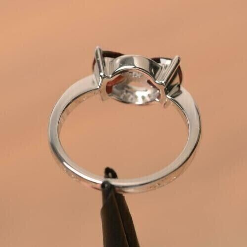 2CT Trillion Lab-Created Red Garnet Women's Wedding Ring 14k White Gold Plated - Picture 4 of 7
