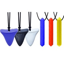 GNAWRISHING Chew Necklaces for Sensory Kids 6 Red, Blue, White, Black, Yellow