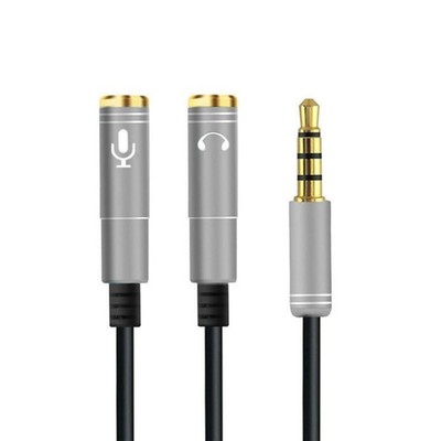 Audio Splitter Kabel Silber Y Adapter Headset 3.5mm Klinke Stecker > 2 x Buchse