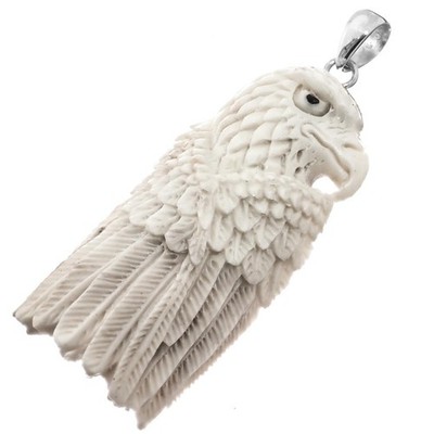 925 Silber handgeschnitzter Adler echtes Hirschgeweih Sterling Anhänger, 2 5/8''