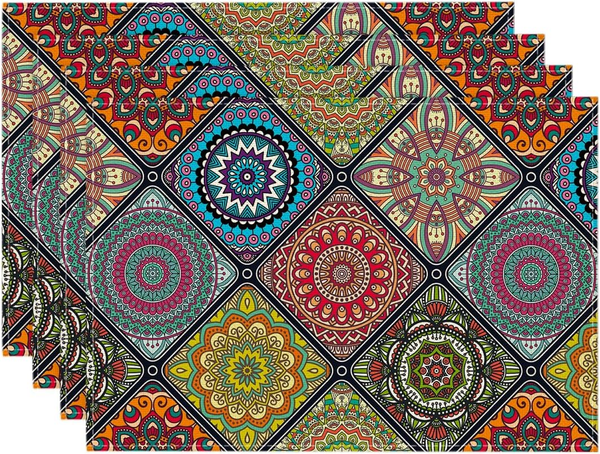 Boho Vintage Geometrie Marokkanische Bunt Platzsets 4Er Set, 30X45Cm Urlaub Bank-image