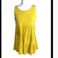 Zenana Mustard Yellow Tiered Babydoll T RT-3135AB Large Sleeveless Dress small