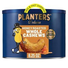 PLANTERS Deluxe Honey Roasted Whole Cashews, Party Snack, Plant-Based Protein, A