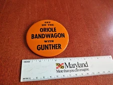 1950's 1954 Baltimore Orioles PIN Pinback Bandwagon Gunther Beer Oriole  3"
