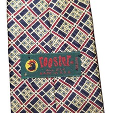 Rooster Mens Necktie 100% Silk Burgundy Multi Color Geometric Made in USA
