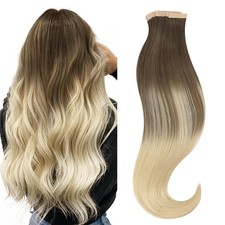 HOTBANANA Tape in Hair Extensions, 12 Inch, 20pcs, Ash Brown to Platinum Blonde,
