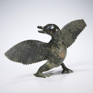 Pauloosie Padluq Canadian Eskimo Inuit Stone Water Bird Duck Sculpture 6.5"h