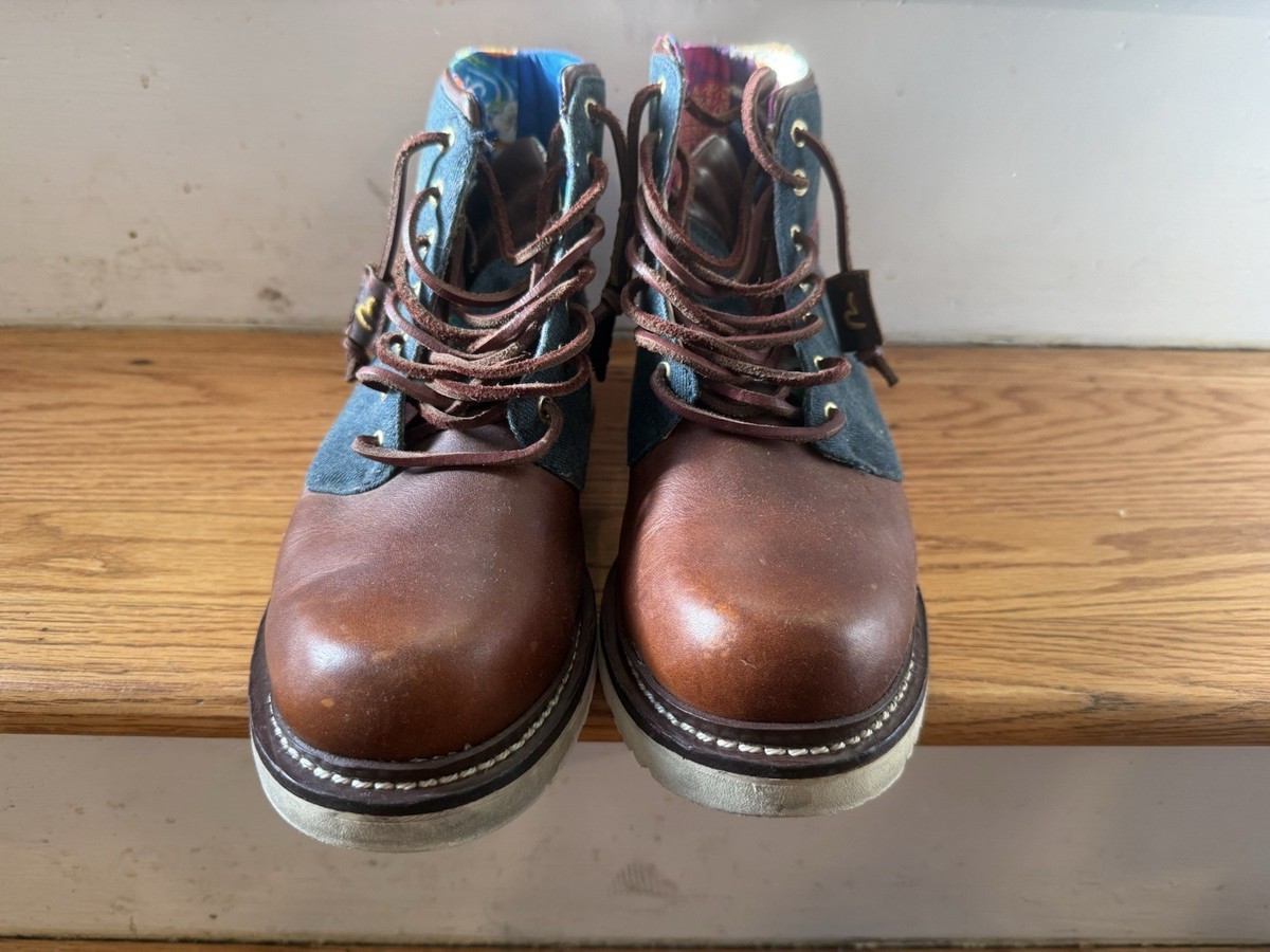 evisu ブーツ Evisu Boots Super Rare Vintage Leather Denim Embroidered Crane US