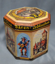alte Blechdose B&auml;ren - Lebkuchen Gebr&uuml;der Schmidt Mainbernheim 8-eckig ca. 1950