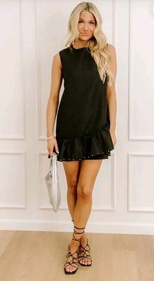 Glam Uptown Charm Embellished Mini Dress in Black Size Small Party Casual Flowy