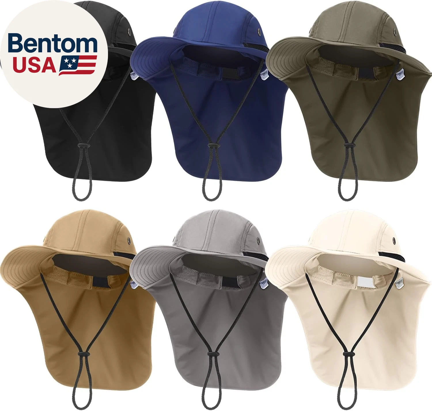 6 Pcs Sun Hats with Neck Flap for Men Women Unisex Hiking Safari Hat Wide Brim U