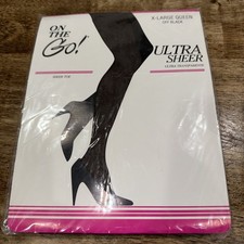 Vintage On the Go off black Pantyhose xl queen ultra sheer up to 6'0" 300