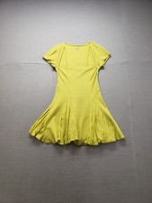 Free Est Women Mini Dress M Yellow Square Neck Ruffle Hem Short Sleeve Party