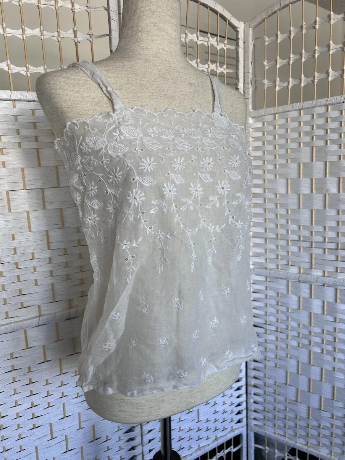 Vtg White Lace Top Boho Prairie Cottagecore Coquette Fairy Romantic Dainty SM