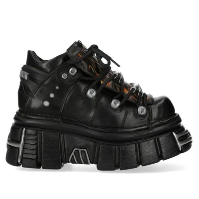 New Rock M-106N-C86 Unisexe Métallique Black Flame Biker Gothique Bottines - Photo 1/4